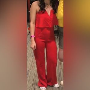 Strapless red jumpsuit